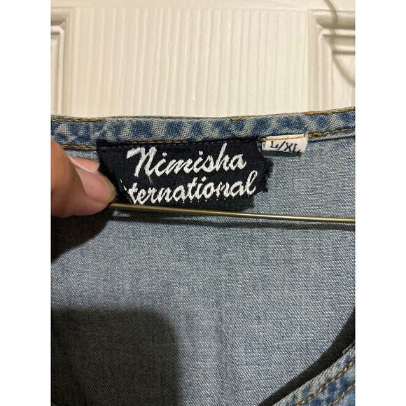 Nimisha International Star Print Denim Chambray Dress L/XL - Picture 3 of 3